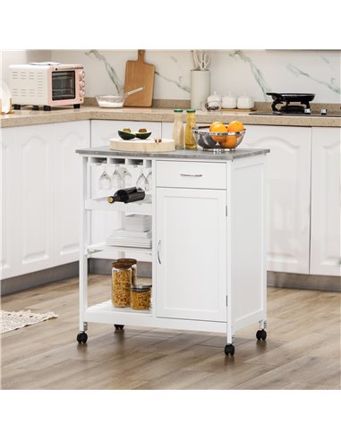 HOMCOM Compact Kitchen Trolley Utility Cart on Wheels, White 801-231