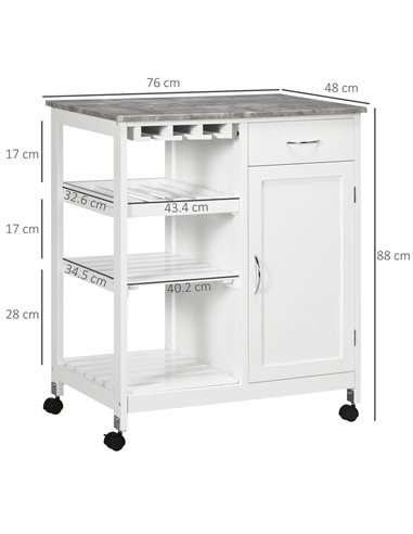 HOMCOM Compact Kitchen Trolley Utility Cart on Wheels, White 801-231