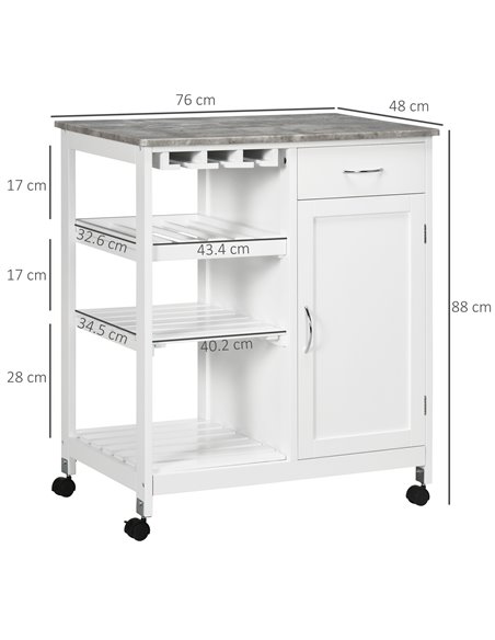 HOMCOM Compact Kitchen Trolley Utility Cart on Wheels, White 801-231 - pic 43718 | FastDaddyshop