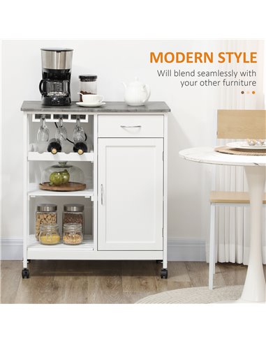 HOMCOM Compact Kitchen Trolley Utility Cart on Wheels, White 801-231