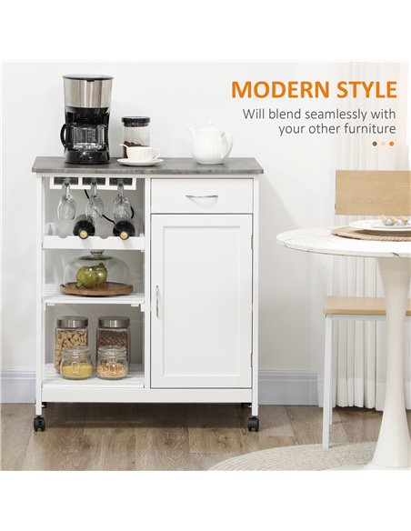 HOMCOM Compact Kitchen Trolley Utility Cart on Wheels, White 801-231 - pic 43719 | FastDaddyshop