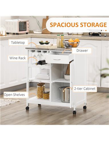 HOMCOM Compact Kitchen Trolley Utility Cart on Wheels, White 801-231