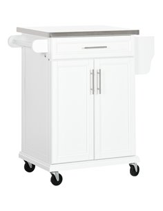HOMCOM White Wooden Freestanding Kitchen Island on Wheels, White 801-055V01WT