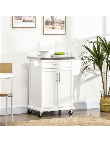 HOMCOM White Wooden Freestanding Kitchen Island on Wheels, White 801-055V01WT