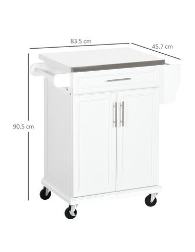 HOMCOM White Wooden Freestanding Kitchen Island on Wheels, White 801-055V01WT