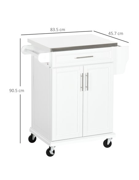 HOMCOM White Wooden Freestanding Kitchen Island on Wheels, White 801-055V01WT - pic 43727 | FastDaddyshop