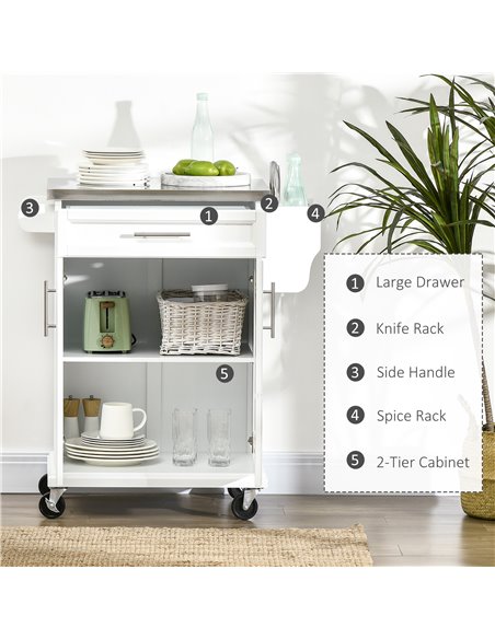 HOMCOM White Wooden Freestanding Kitchen Island on Wheels, White 801-055V01WT - pic 43728 | FastDaddyshop