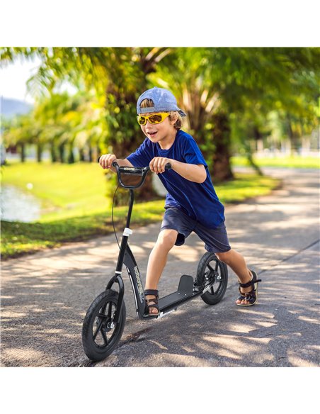 HOMCOM Teen Push Scooter Kids Children Stunt Scooter Bike Bicycle Ride On 12" EVA Tyres, Black - pic 4373 | FastDaddyshop