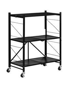 HOMCOM 3-Tier Storage Trolley Cart, Foldable Rolling Cart, Black 850-241V00BK
