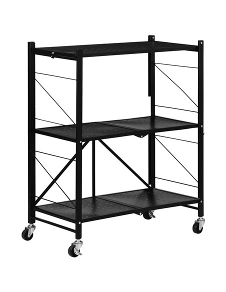 HOMCOM 3-Tier Storage Trolley Cart, Foldable Rolling Cart, Black 850-241V00BK - pic 43734 | FastDaddyshop