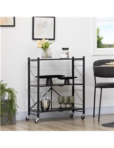 HOMCOM 3-Tier Storage Trolley Cart, Foldable Rolling Cart, Black 850-241V00BK 2