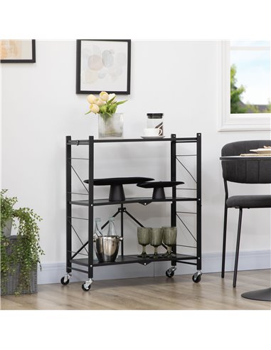 HOMCOM 3-Tier Storage Trolley Cart, Foldable Rolling Cart, Black 850-241V00BK