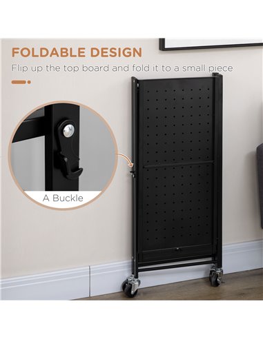 HOMCOM 3-Tier Storage Trolley Cart, Foldable Rolling Cart, Black 850-241V00BK