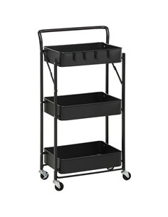 HOMCOM 3 Tier Storage Trolley Cart, Foldable Rolling Utility Cart, Black 850-161BK
