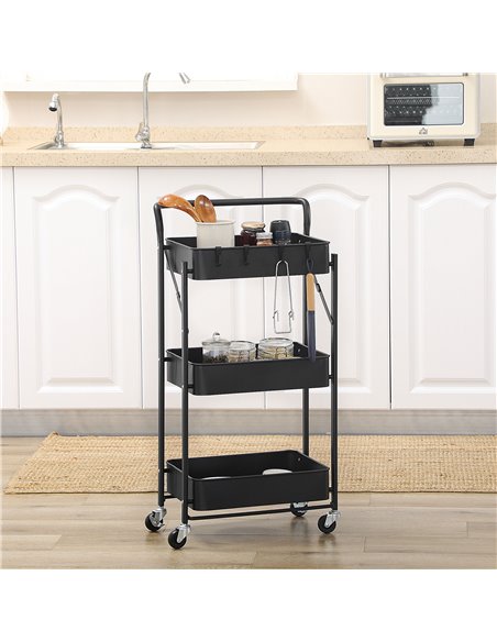 HOMCOM 3 Tier Storage Trolley Cart, Foldable Rolling Utility Cart, Black 850-161BK - pic 43744 | FastDaddyshop