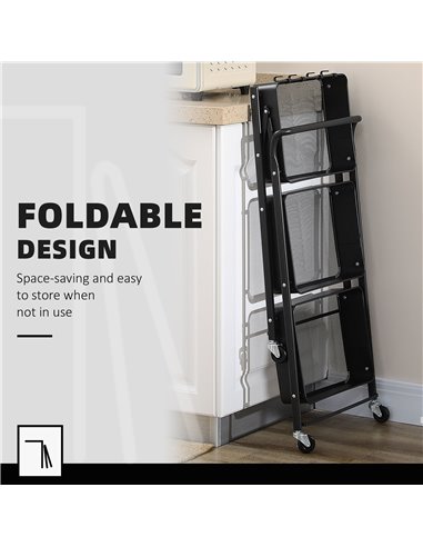HOMCOM 3 Tier Storage Trolley Cart, Foldable Rolling Utility Cart, Black 850-161BK