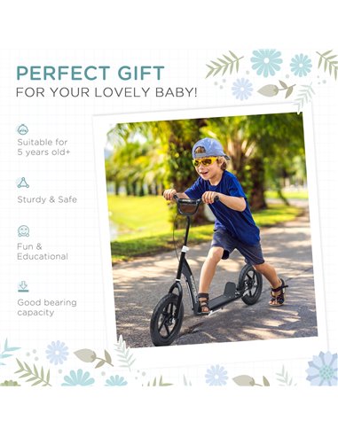 HOMCOM Teen Push Scooter Kids Children Stunt Scooter Bike Bicycle Ride On 12" EVA Tyres, Black