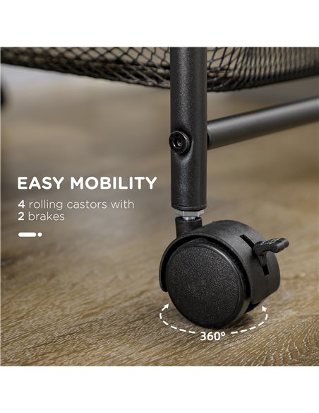 HOMCOM Storage Trolley on Wheels, Rolling Utility Serving Cart with 4 Mesh Trays for Living Room, Kitchen, Black 850-257V00BK - pic 43756 | FastDaddyshop