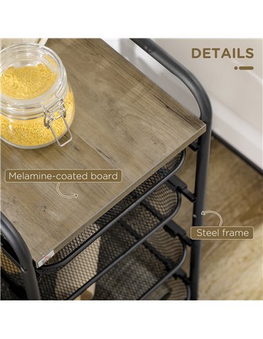 HOMCOM Storage Trolley on Wheels, Rolling Utility Serving Cart with 4 Mesh Trays for Living Room, Kitchen, Black 850-257V00BK