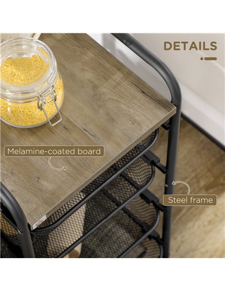 HOMCOM Storage Trolley on Wheels, Rolling Utility Serving Cart with 4 Mesh Trays for Living Room, Kitchen, Black 850-257V00BK - pic 43757 | FastDaddyshop