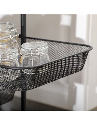 HOMCOM Storage Trolley on Wheels, Rolling Utility Serving Cart with 4 Mesh Trays for Living Room, Kitchen, Black 850-257V00BK