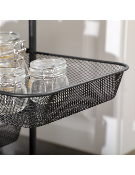 HOMCOM Storage Trolley on Wheels, Rolling Utility Serving Cart with 4 Mesh Trays for Living Room, Kitchen, Black 850-257V00BK - pic 43760 | FastDaddyshop