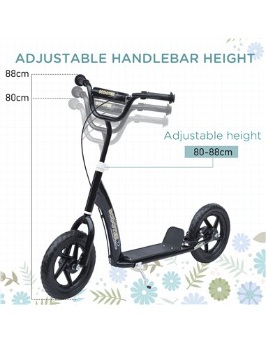 HOMCOM Teen Push Scooter Kids Children Stunt Scooter Bike Bicycle Ride On 12" EVA Tyres, Black