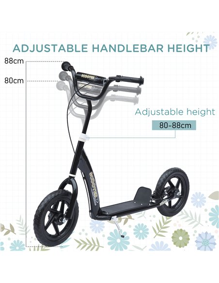 HOMCOM Teen Push Scooter Kids Children Stunt Scooter Bike Bicycle Ride On 12" EVA Tyres, Black - pic 4377 | FastDaddyshop