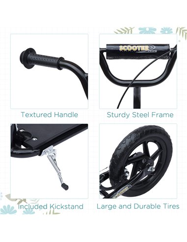 HOMCOM Teen Push Scooter Kids Children Stunt Scooter Bike Bicycle Ride On 12" EVA Tyres, Black