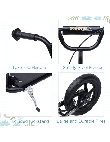 HOMCOM Teen Push Scooter Kids Children Stunt Scooter Bike Bicycle Ride On 12" EVA Tyres, Black - pic 4378 | FastDaddyshop