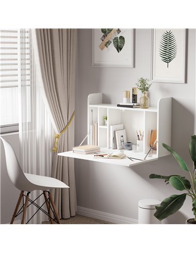 HOMCOM Wall Mounted Table, Drop Leaf Floating Laptop Desk, White 836-531