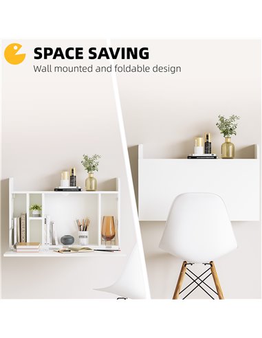 HOMCOM Wall Mounted Table, Drop Leaf Floating Laptop Desk, White 836-531