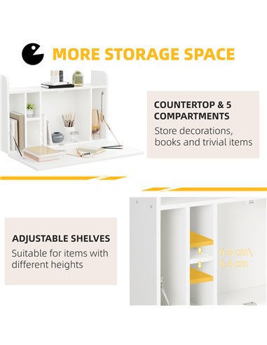 HOMCOM Wall Mounted Table, Drop Leaf Floating Laptop Desk with Space Saving Storage Compartments for Home, Office and Study, Whi