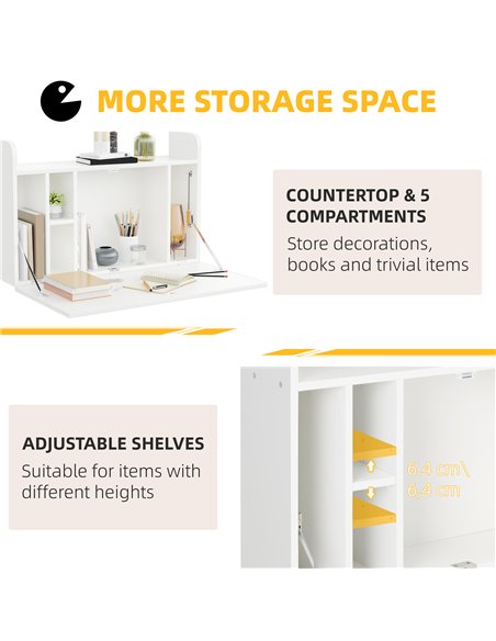 HOMCOM Wall Mounted Table, Drop Leaf Floating Laptop Desk with Space Saving Storage Compartments for Home, Office and Study, Whi - pic 43784 | FastDaddyshop