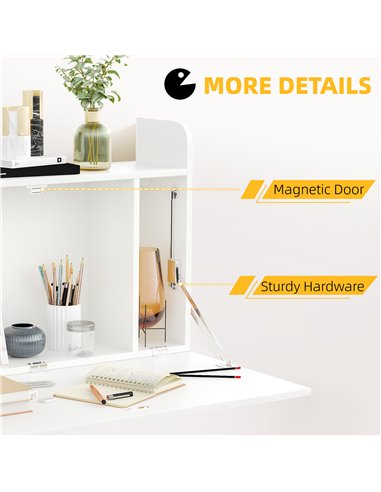 HOMCOM Wall Mounted Table, Drop Leaf Floating Laptop Desk with Space Saving Storage Compartments for Home, Office and Study, Whi