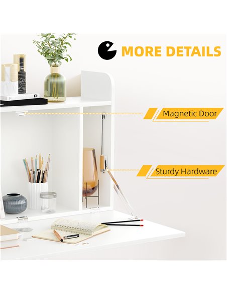 HOMCOM Wall Mounted Table, Drop Leaf Floating Laptop Desk with Space Saving Storage Compartments for Home, Office and Study, Whi - pic 43785 | FastDaddyshop