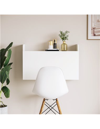 HOMCOM Wall Mounted Table, Drop Leaf Floating Laptop Desk with Space Saving Storage Compartments for Home, Office and Study, Whi
