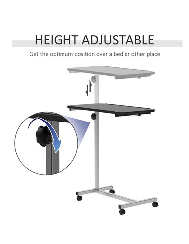 HOMCOM Portable Overbed/Chair Table Sofa Side Notebook Laptop Desk PC Stand Height Adjustable w/ Lockable 4 Castors & Wooden Top