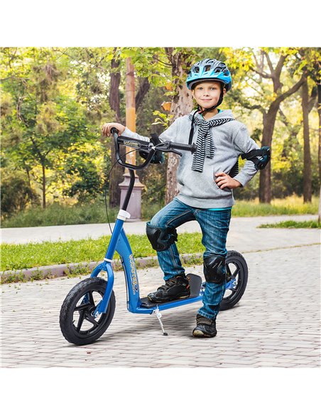 HOMCOM Teen Push Scooter Kids Children Stunt Scooter Bike Bicycle Ride On 12" EVA Tyres, Blue - pic 4381 | FastDaddyshop