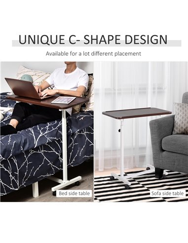 HOMCOM Portable Overbed/Chair Table Sofa Side Notebook Laptop Desk PC Stand Height Adjustable w/ Lockable 4 Castors & Wooden Top