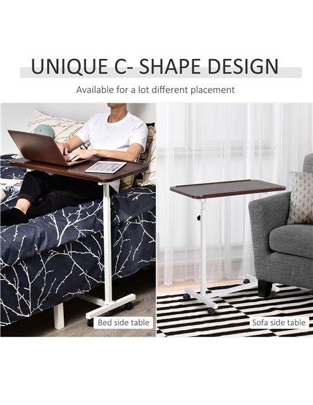 HOMCOM Portable Overbed/Chair Table Sofa Side Notebook Laptop Desk PC Stand Height Adjustable w/ Lockable 4 Castors & Wooden Top - pic 43810 | FastDaddyshop