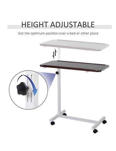 HOMCOM Portable Overbed/Chair Table Sofa Side Notebook Laptop Desk PC Stand Height Adjustable w/ Lockable 4 Castors & Wooden Top