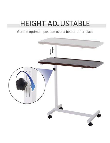 HOMCOM Portable Overbed/Chair Table Sofa Side Notebook Laptop Desk PC Stand Height Adjustable w/ Lockable 4 Castors & Wooden Top - pic 43811 | FastDaddyshop