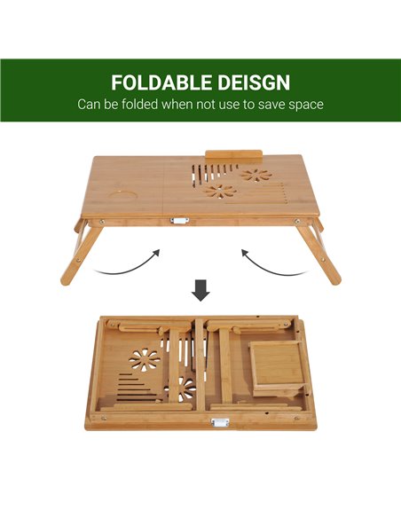 HOMCOM Foldable Laptop Desk Portable Bamboo Laptop Desk with Drawer 923-002 - pic 43820 | FastDaddyshop