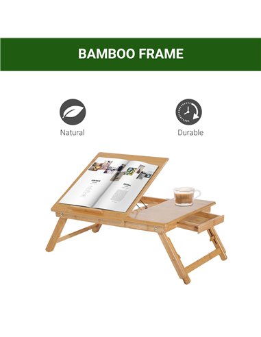 HOMCOM Foldable Laptop Desk Portable Bamboo Laptop Desk with Drawer 923-002
