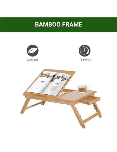 HOMCOM Foldable Laptop Desk Portable Bamboo Laptop Desk with Drawer 923-002 - pic 43821 | FastDaddyshop