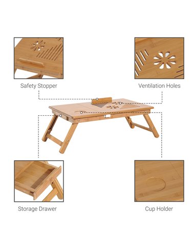 HOMCOM Foldable Laptop Desk Portable Bamboo Laptop Desk with Drawer 923-002