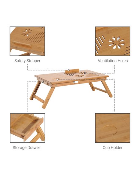 HOMCOM Foldable Laptop Desk Portable Bamboo Laptop Desk with Drawer 923-002 - pic 43822 | FastDaddyshop