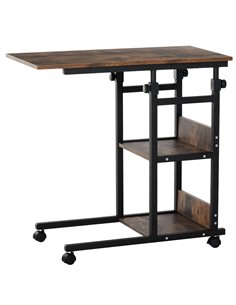 HOMCOM C-Shaped Side Table, Rolling End Desk, Rustic brown 833-800