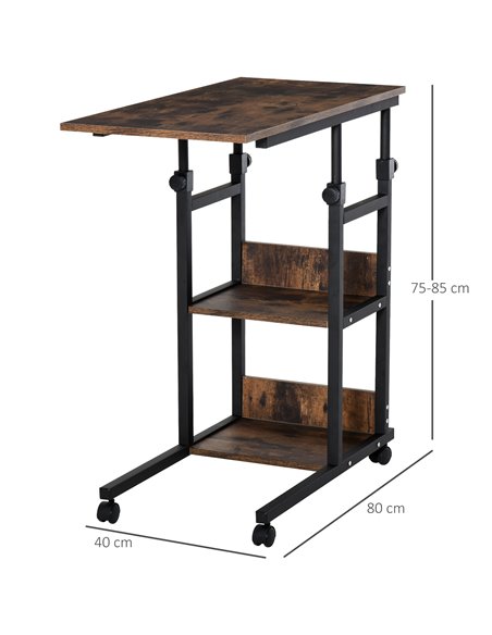HOMCOM C-Shaped Side Table, Rolling End Desk, Rustic brown 833-800 - pic 43827 | FastDaddyshop
